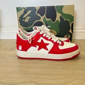 Bape red, patent leather sneakers